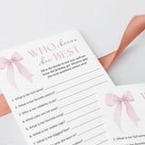 Who Knows The Birthday Girl Best Game Printable Coquette Bow Birthday
