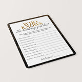 Who Knows The Birthday Girl Best Printable Black and Gold