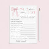 Printable Pink Bow Baby Shower Game Who Knows Mommy Best by LittleSizzle
