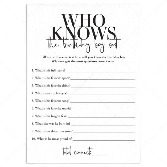 Who Knows The Birthday Boy Best Game Printable by LittleSizzle