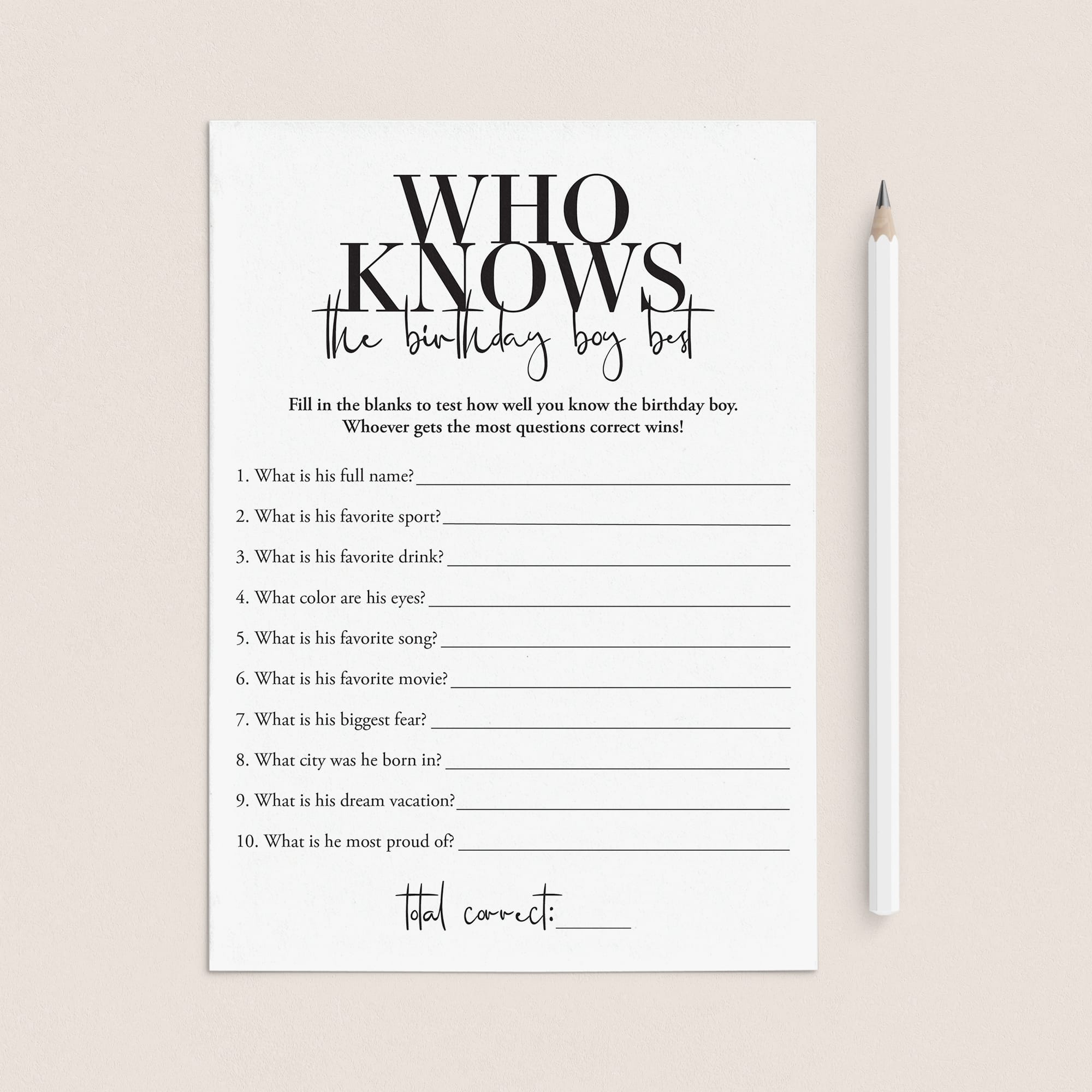 Who Knows The Birthday Boy Best Game Printable by LittleSizzle