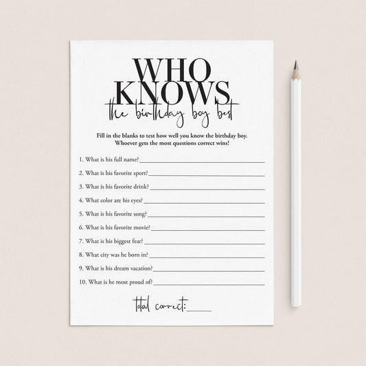 Who Knows The Birthday Boy Best Game Printable by LittleSizzle