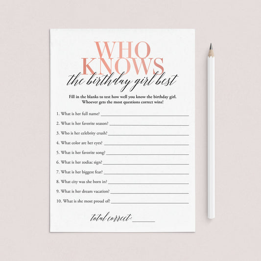 Who Knows The Birthday Girl Best Game Printable by LittleSizzle