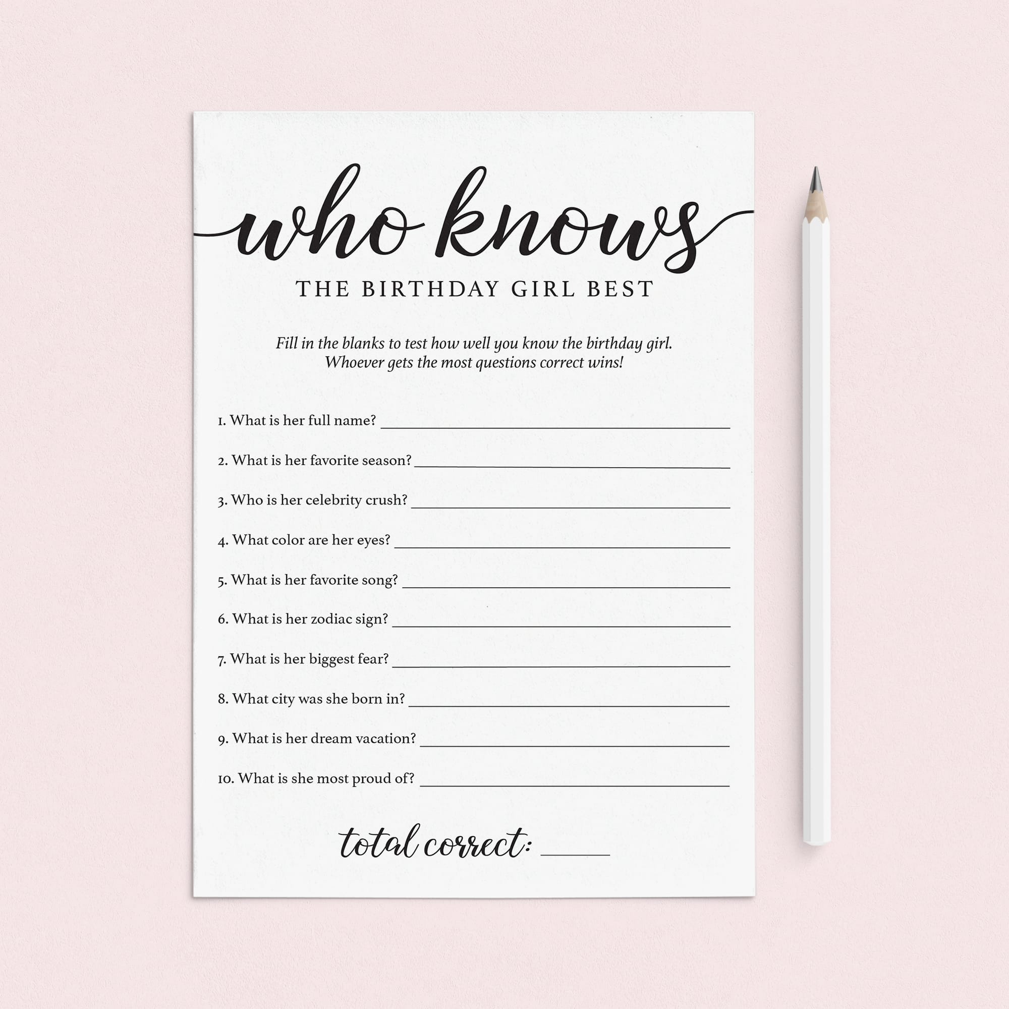 Birthday Trivia Game Printable Who Knows The Birthday Girl Best by LittleSizzle