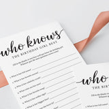 Birthday Trivia Game Printable Who Knows The Birthday Girl Best