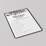 Gothic Bridal Shower Game Who Knows The Bride Best Printable