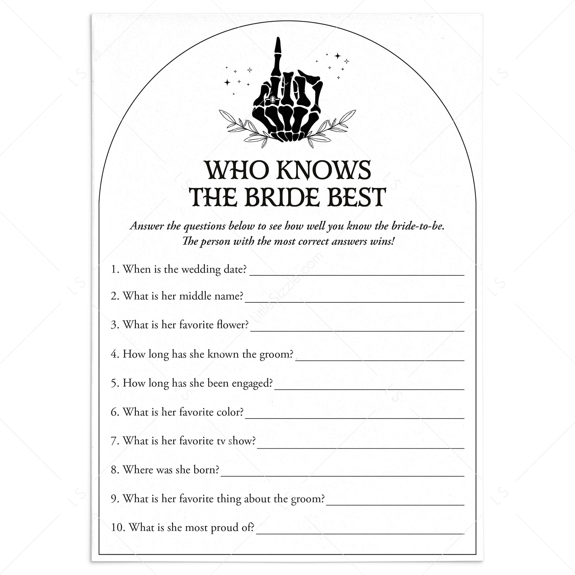 Bride or Die Bridal Shower Game Who Knows Bride Best Questions by LittleSizzle