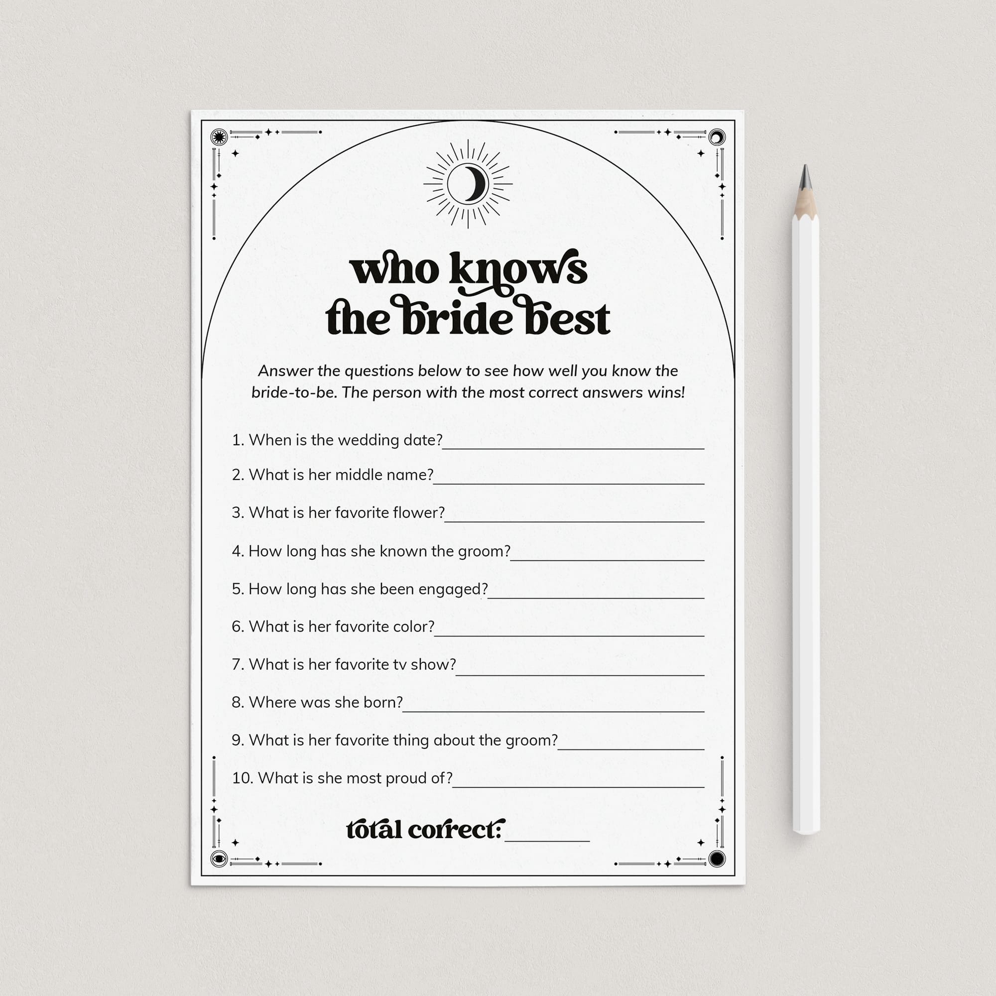 Who Knows The Bride Best Game Printable | Written In The Stars theme by LittleSizzle