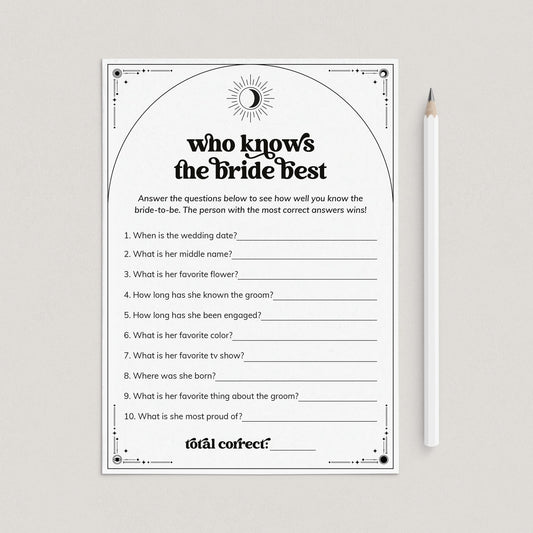 Who Knows The Bride Best Game Printable | Written In The Stars theme by LittleSizzle