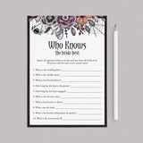 Gothic Bridal Shower Game Who Knows The Bride Best Printable