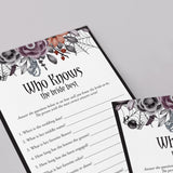 Gothic Bridal Shower Game Who Knows The Bride Best Printable