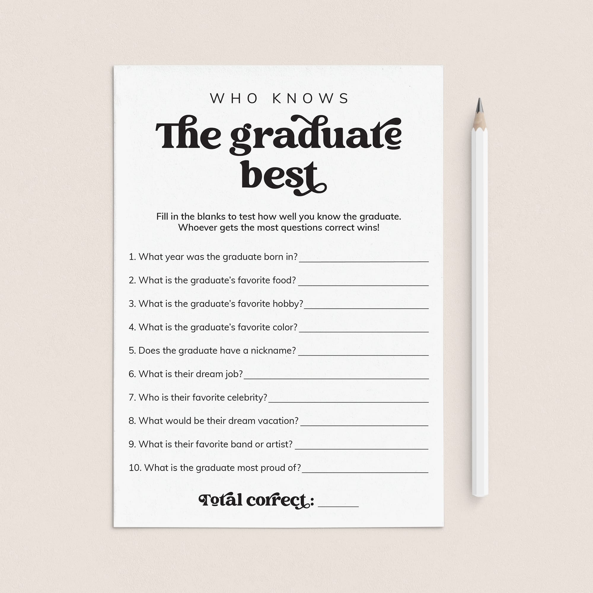 Who Knows The Graduate Best Questions Printable by LittleSizzle