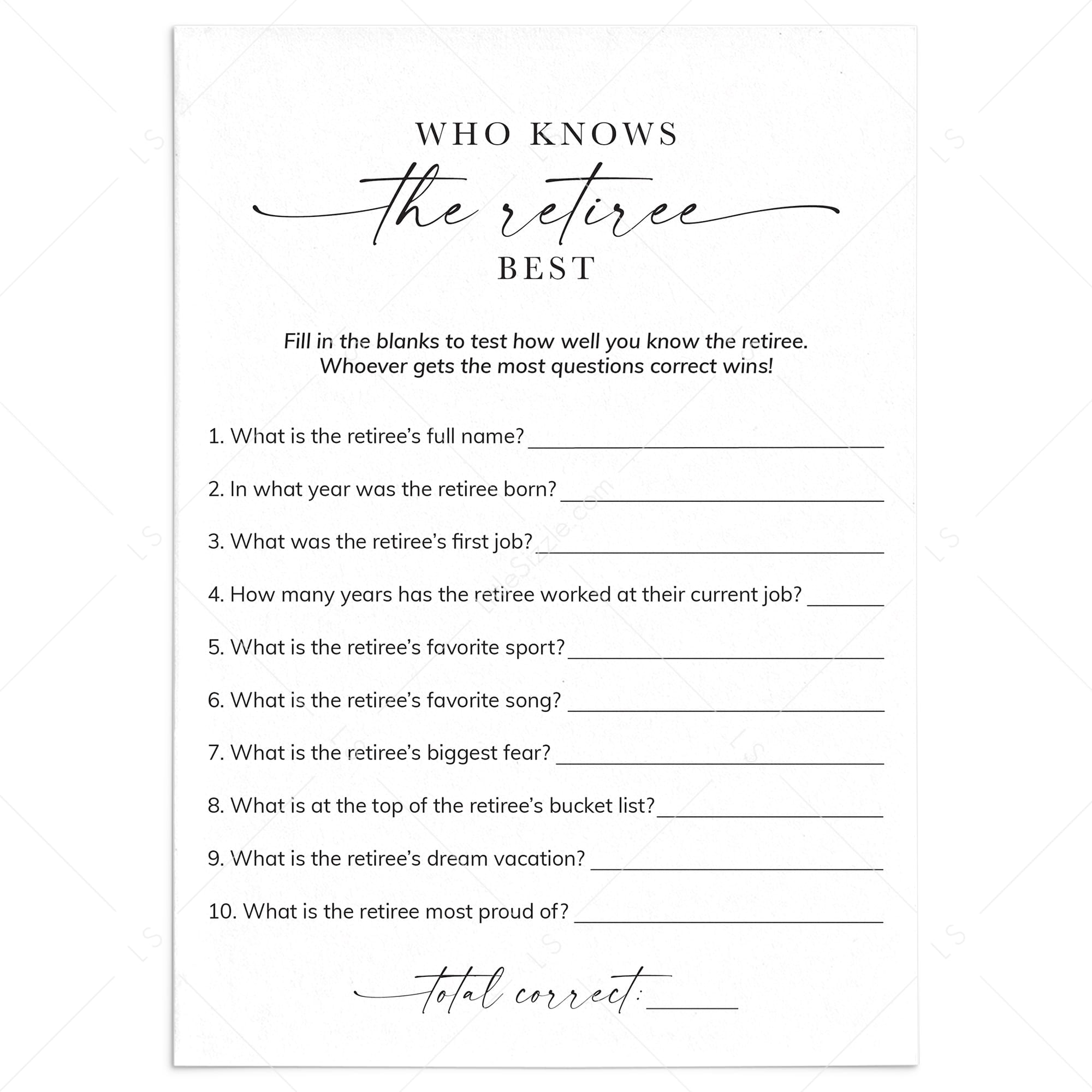 Who Knows The Retiree Best Game for Retirement Party | Instant Download by LittleSizzle