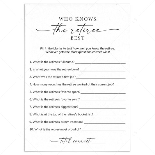 Who Knows The Retiree Best Game for Retirement Party | Instant Download by LittleSizzle