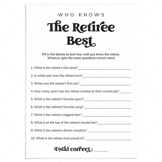 Who Knows The Retiree Best Questions Printable by LittleSizzle
