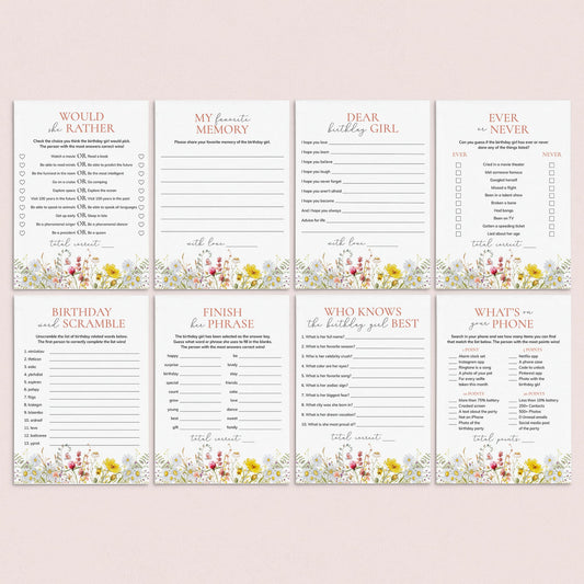 Wildflower Birthday Party Games for Her Printable by LittleSizzle