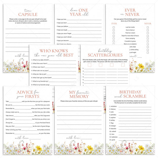 Wildflower First Birthday Party Games Bundle Printable by LittleSizzle
