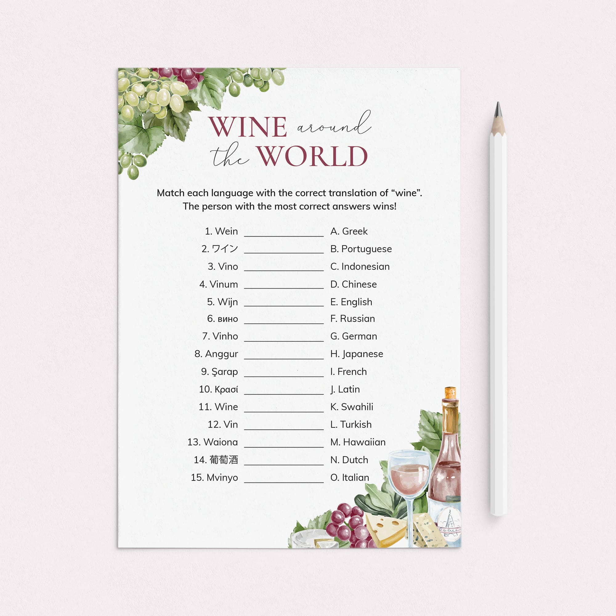 Wine Themed Party Wine Around The World with Answer Key by LittleSizzle