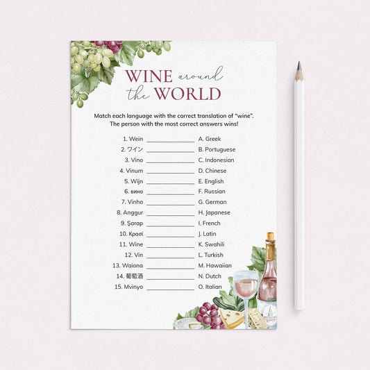 Wine Themed Party Wine Around The World with Answer Key by LittleSizzle