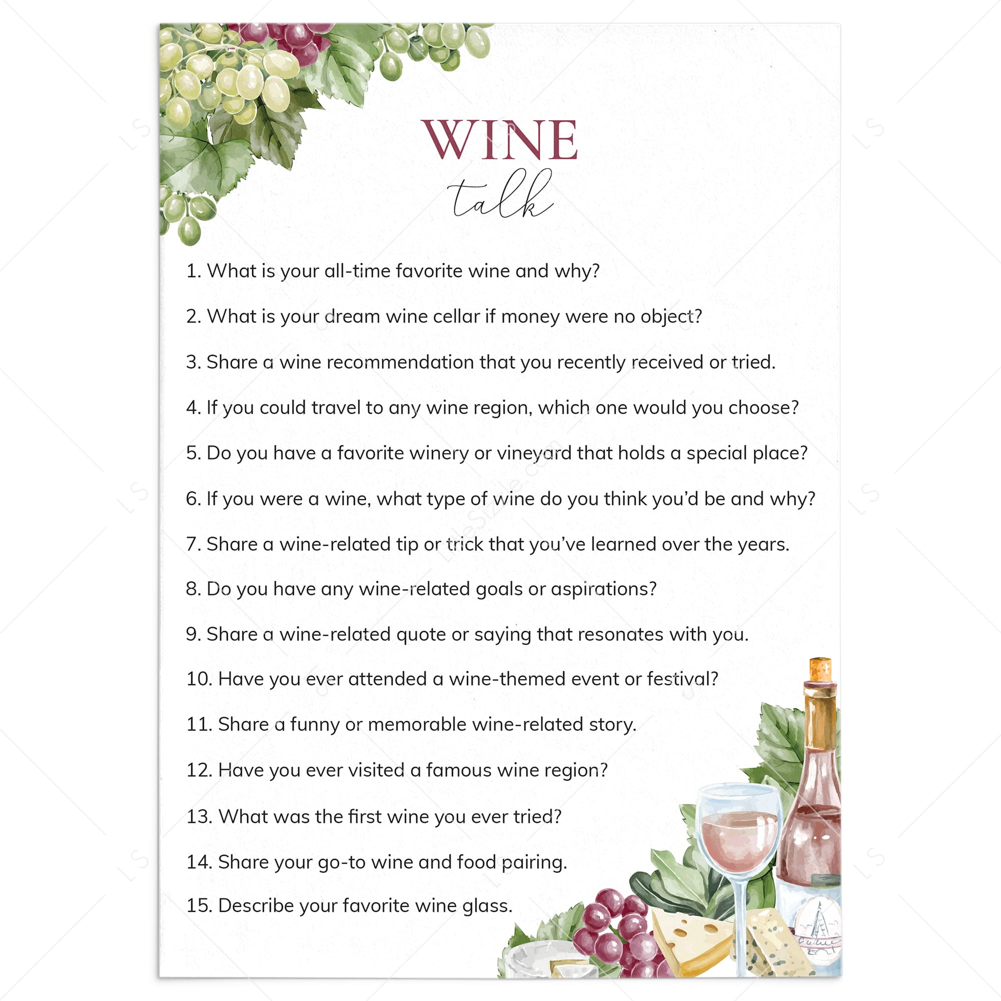 Wine Tasting Party Table Talk Topics by LittleSizzle