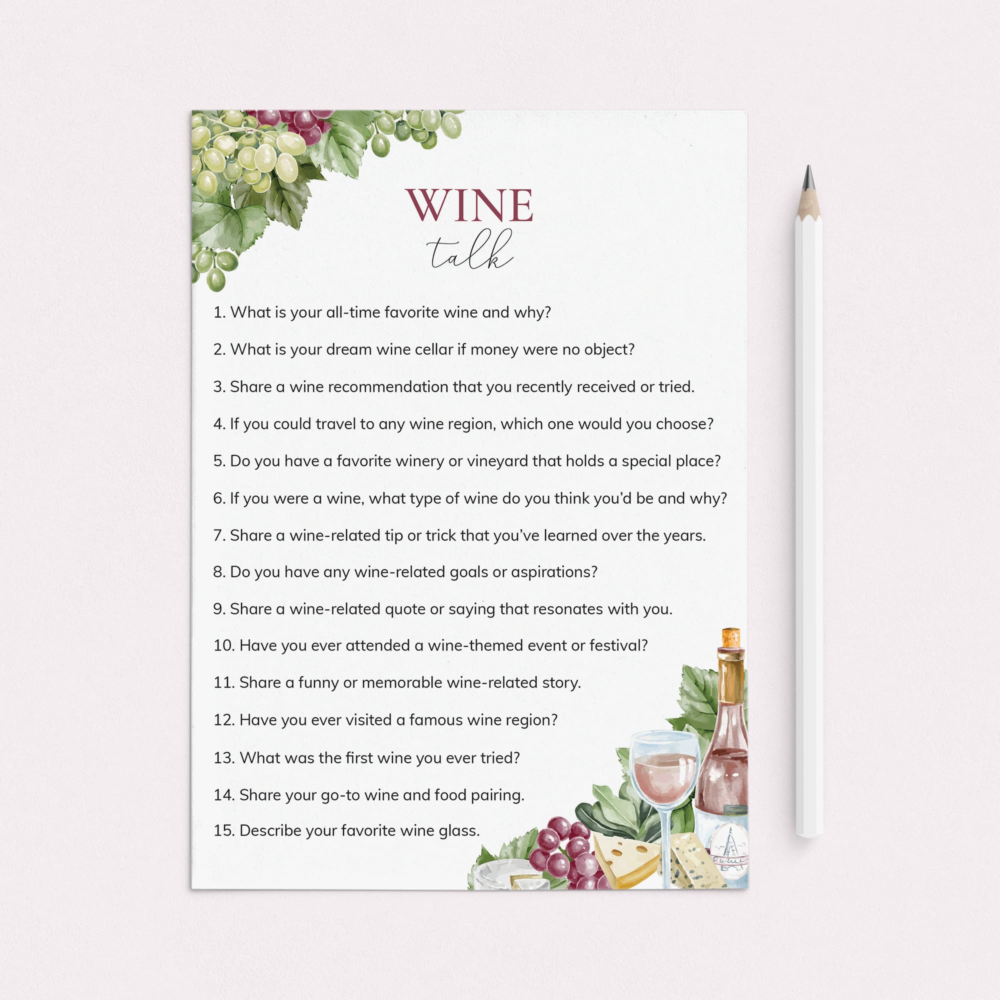 Wine Tasting Party Table Talk Topics by LittleSizzle
