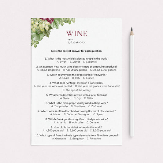Printable Wine Trivia with Answers by LittleSizzle