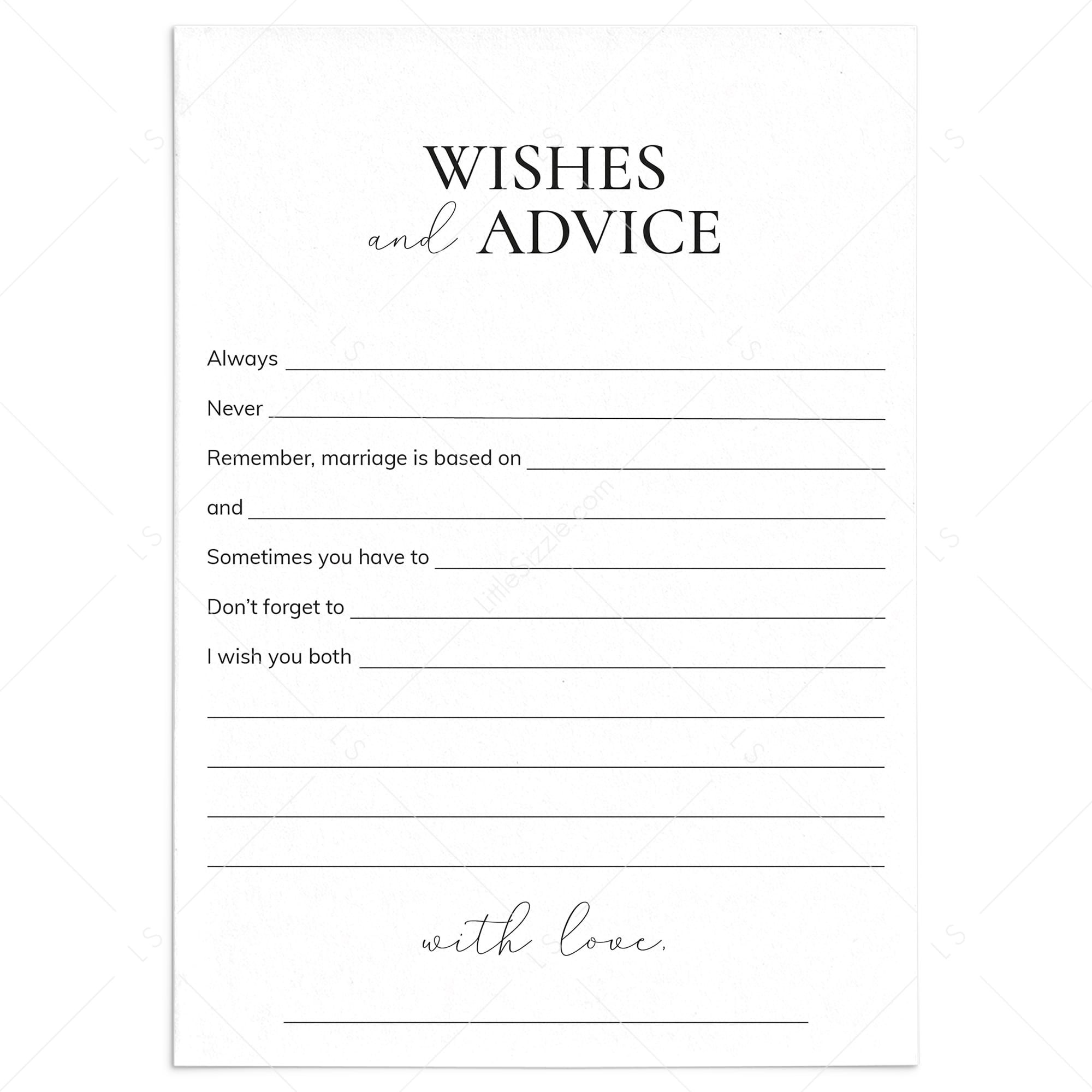 Printable Wedding Wishes and Advice Cards by LittleSizzle