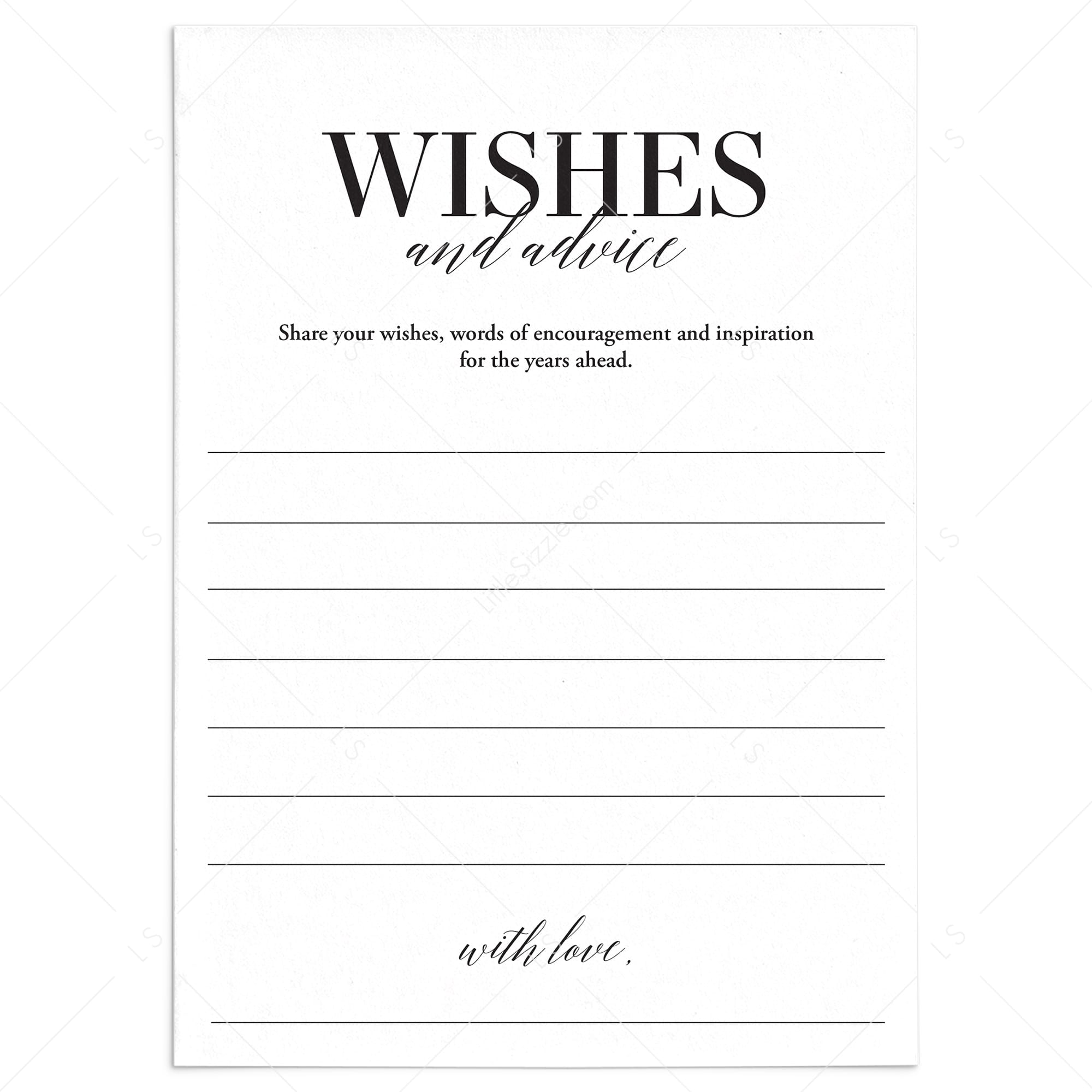 Wishes and Advice Cards for the Anniversary Couple Printable by LittleSizzle