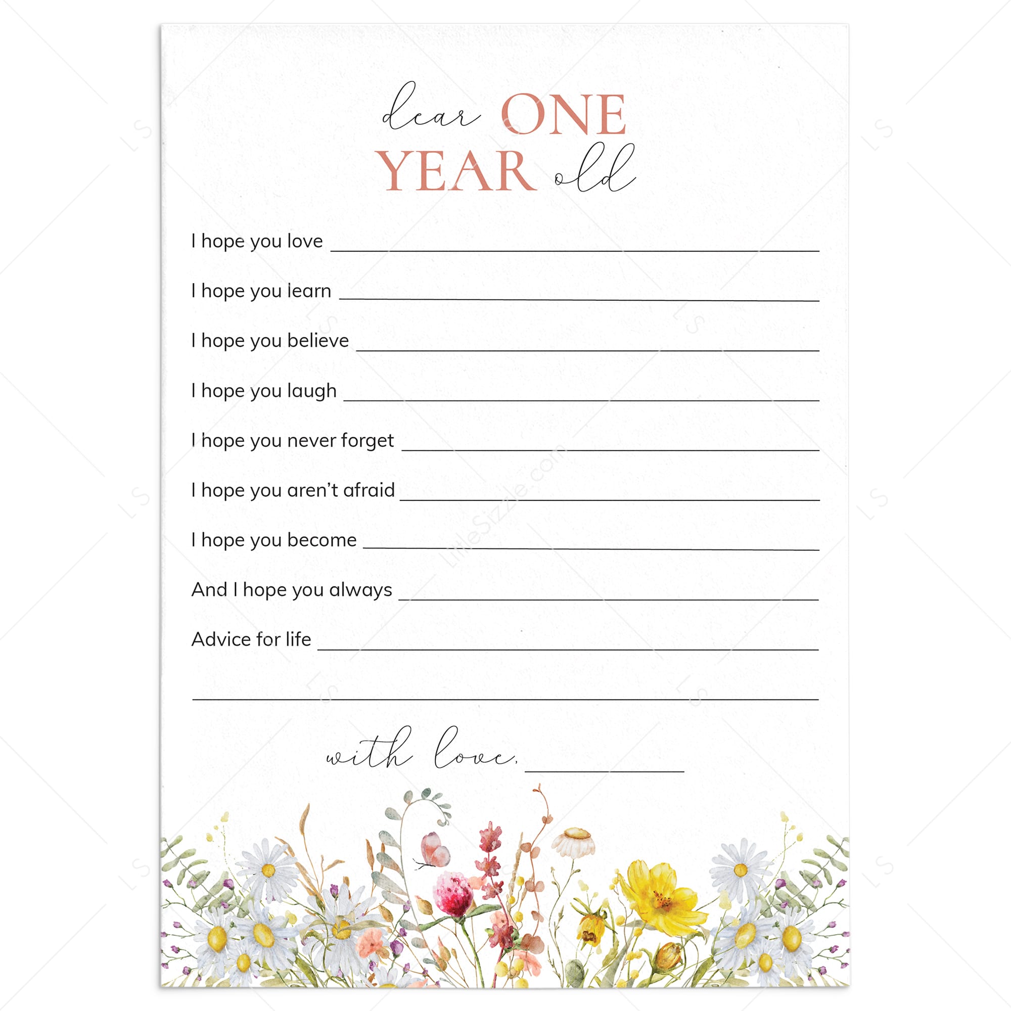 Wildflower First Birthday Party Wishes Card Printable by LittleSizzle