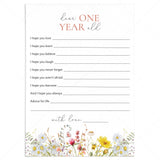 Wildflower First Birthday Party Wishes Card Printable by LittleSizzle