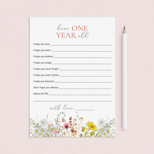 Wildflower First Birthday Party Wishes Card Printable by LittleSizzle