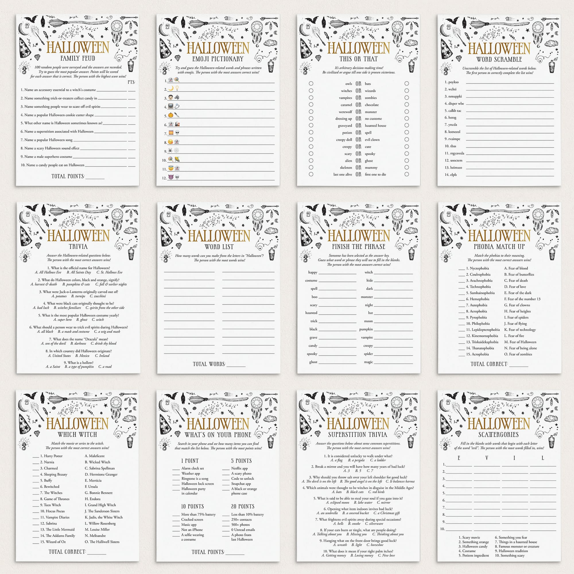 Witchcraft Halloween Party Games Bundle Printable by LittleSizzle