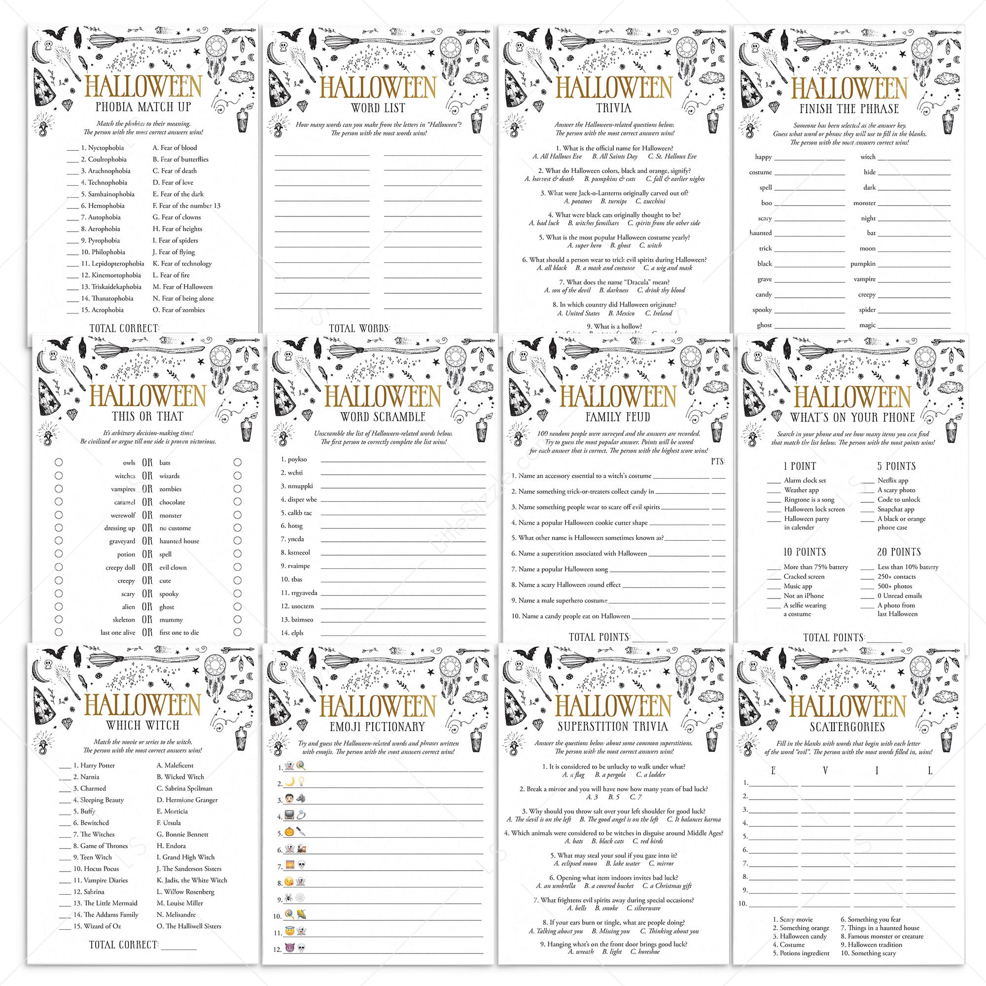Witchcraft Halloween Party Games Bundle Printable by LittleSizzle