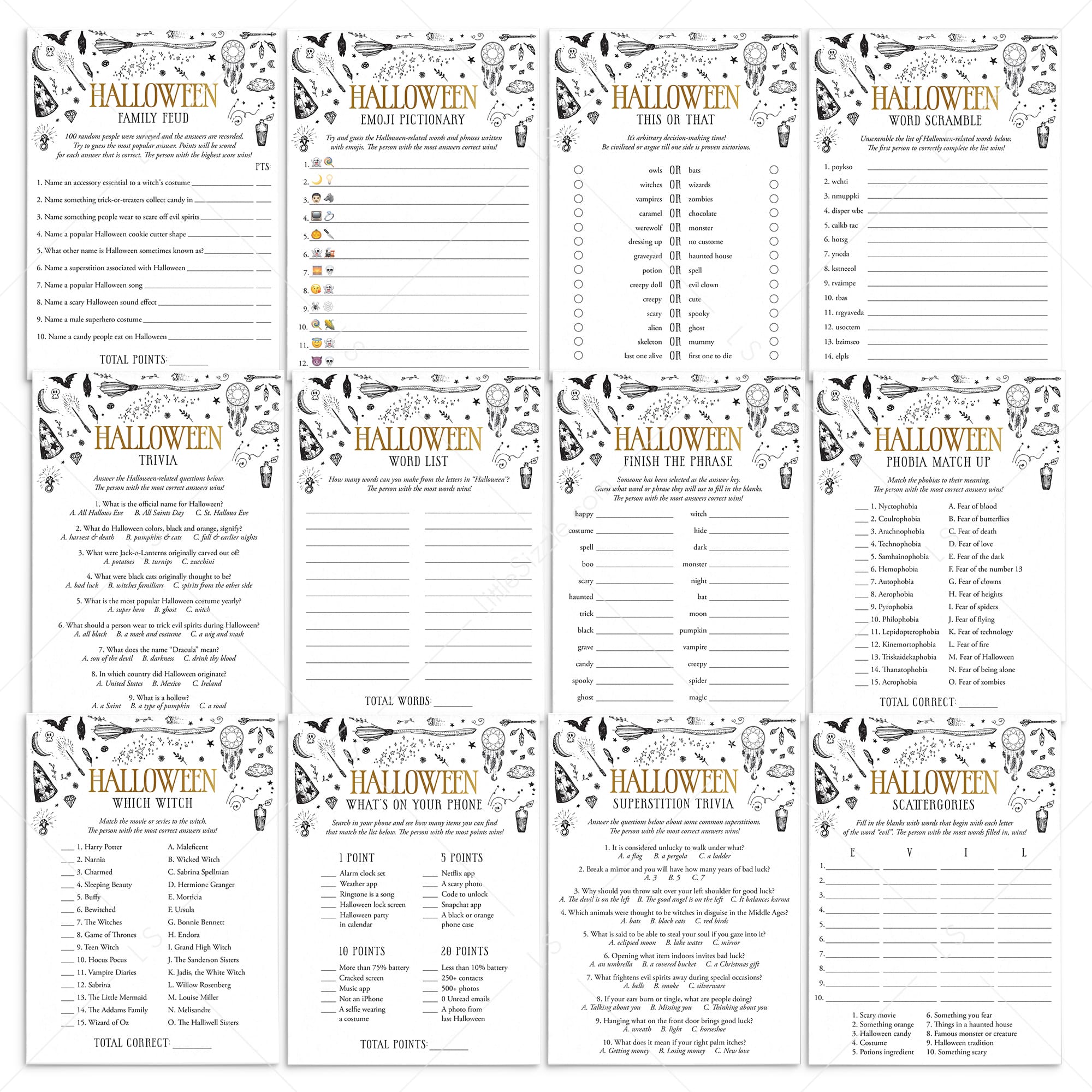 Witchcraft Halloween Party Games Bundle Printable by LittleSizzle