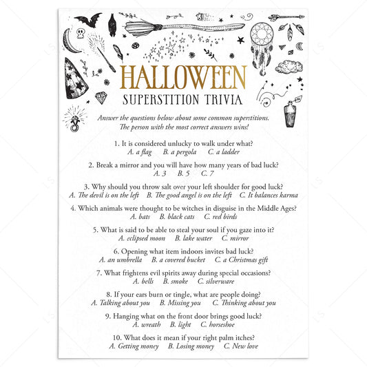 Halloween Superstition Trivia with Answer Key Printable by LittleSizzle
