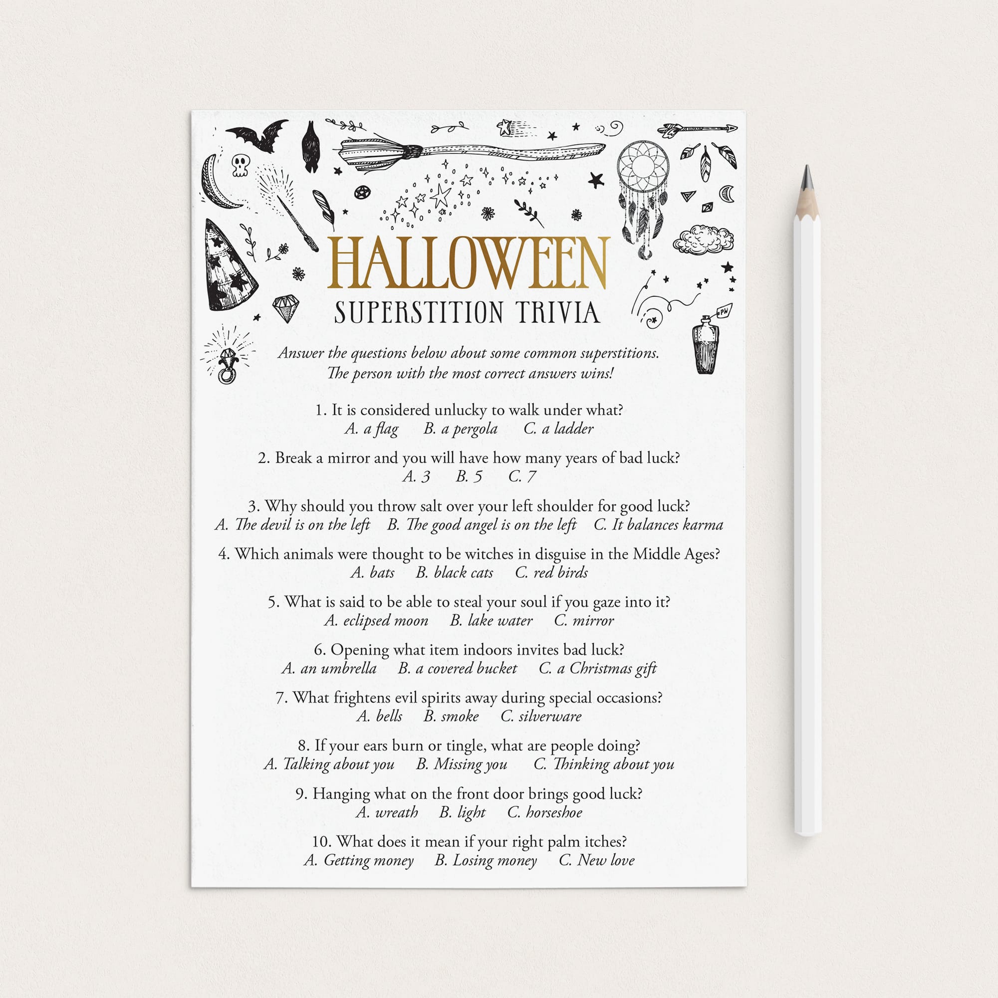 Halloween Superstition Trivia with Answer Key Printable by LittleSizzle