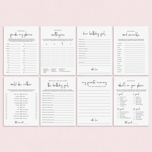 Printable Birthday Game Bundle for Her
