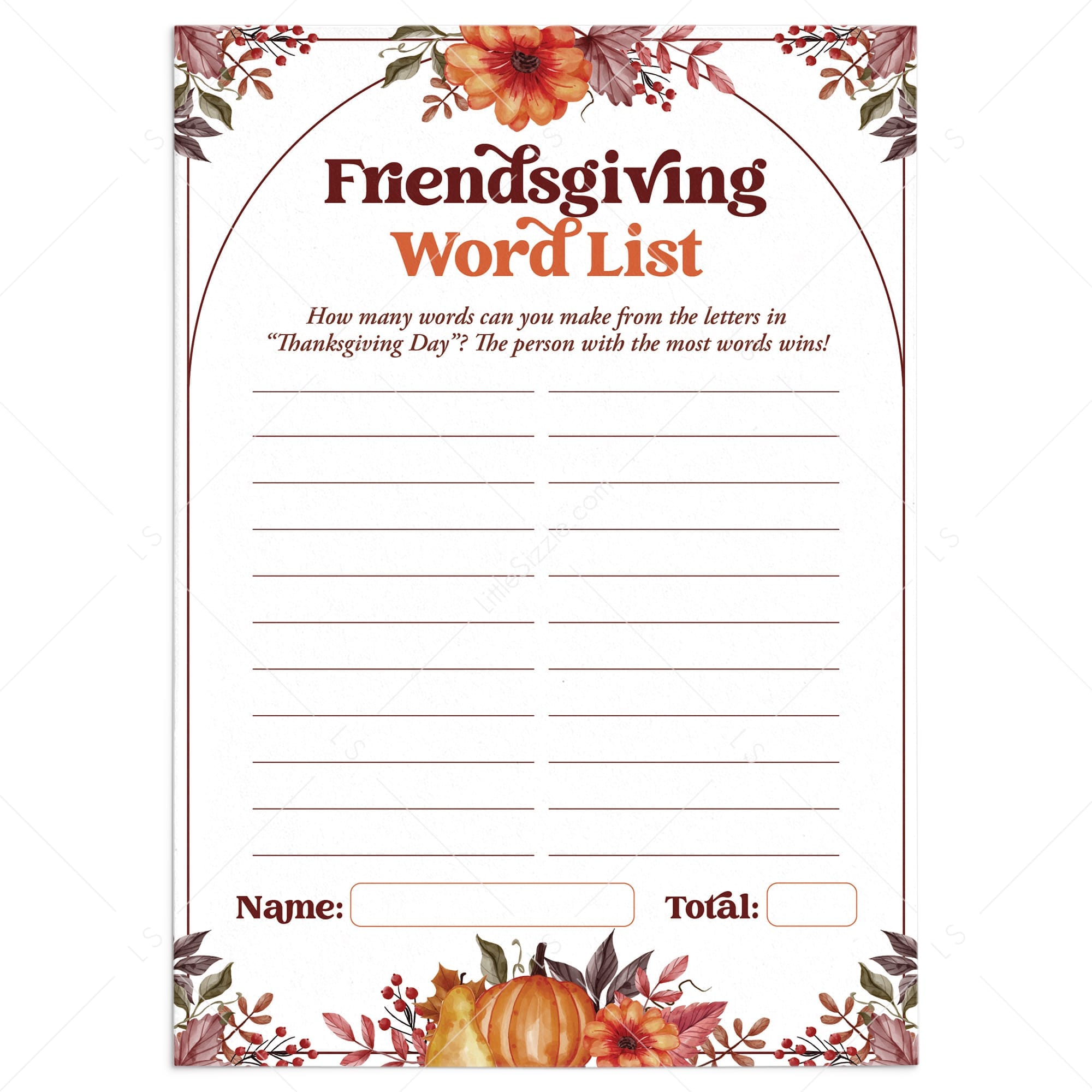 Fun & Easy Friendsgiving Game Printable Word List by LittleSizzle