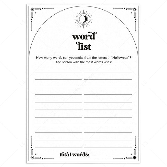Educational Halloween Game Word List Printable by LittleSizzle