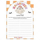 Family Halloween Game Night Word List Printable by LittleSizzle