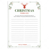 Christmas Word List Sheet Printable by LittleSizzle