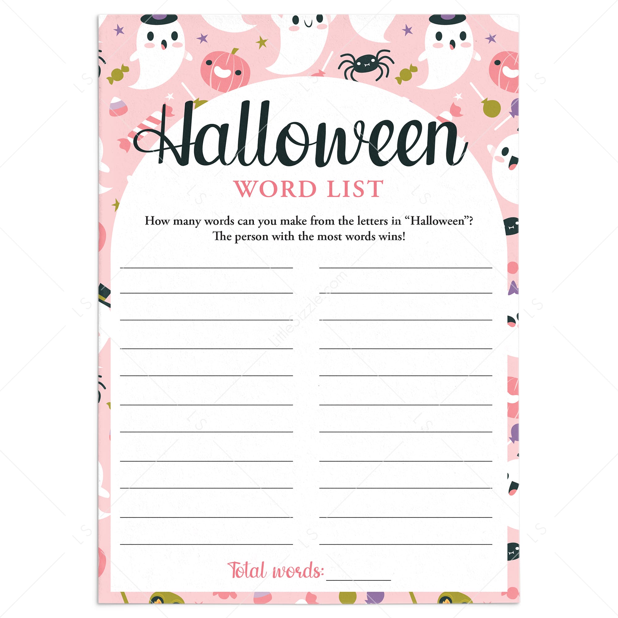 Girly Cute Ghosts Halloween Word Game Printable by LittleSizzle