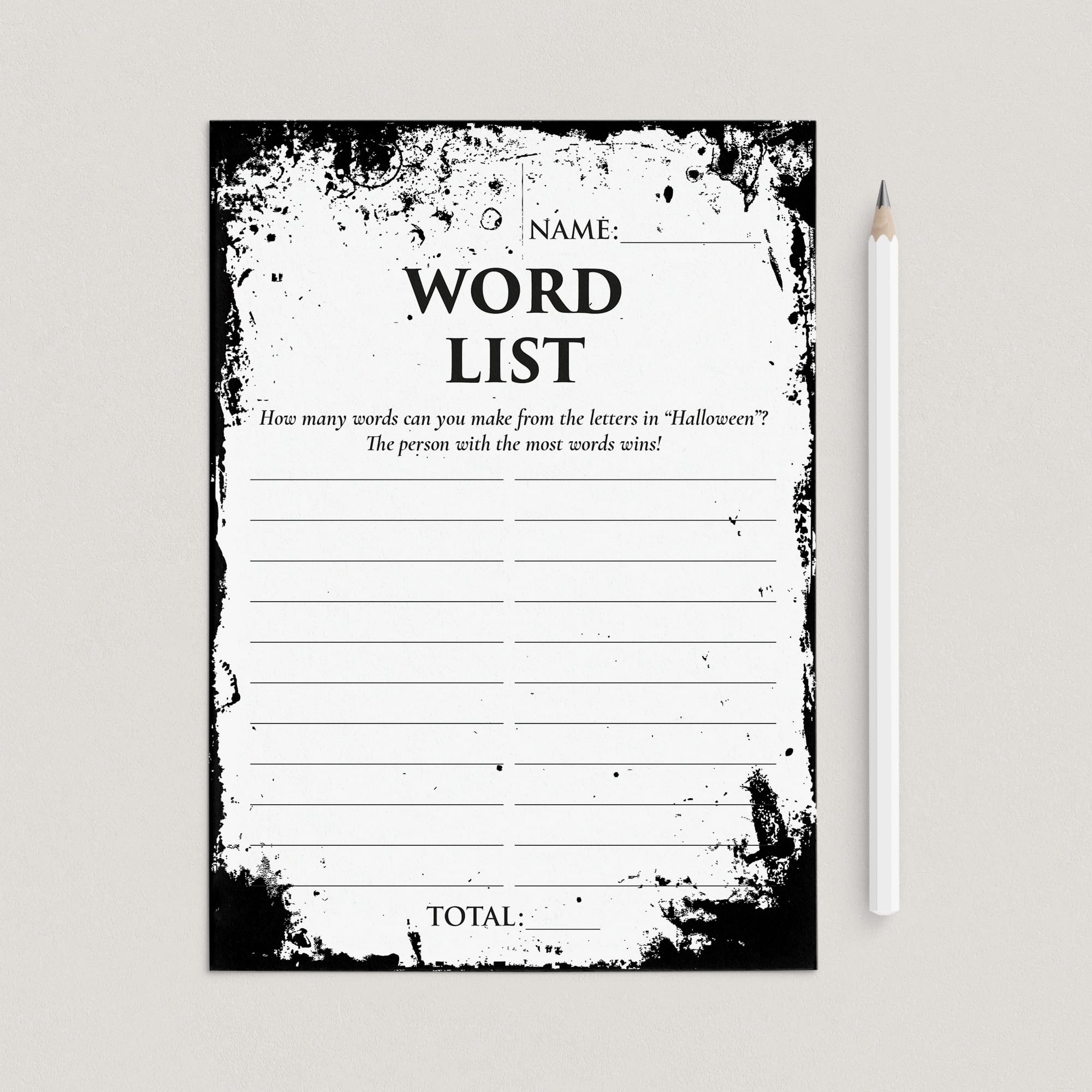 Halloween Word List Game Printable | Eerie Grunge by LittleSizzle