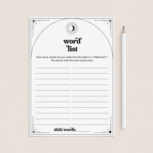 Educational Halloween Game Word List Printable by LittleSizzle