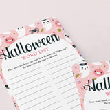 Girly Cute Ghosts Halloween Word Game Printable