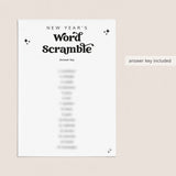 New Year's Eve Word Scramble Game with Answers Printable