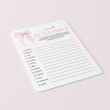 Coquette Birthday Party Game Word Scramble Printable