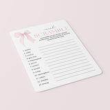 Coquette Baby Shower Word Scramble Game Printable