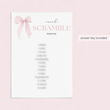 Coquette Baby Shower Word Scramble Game Printable