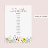 Wildflower Birthday Word Scramble Game with Answers Printable